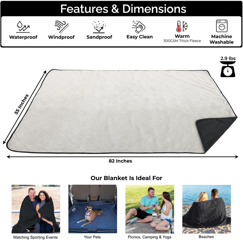 BRAWNTIDE Large Outdoor Waterproof Blanket - Extra Thick Fleece, Warm, Windproof, Sandproof, Ideal for Camping, Picnics, Grass, Stadiums, Travel, Hiking, Pets, Dogs, Concerts, Car, SUV, Truck (Black) - Image 2